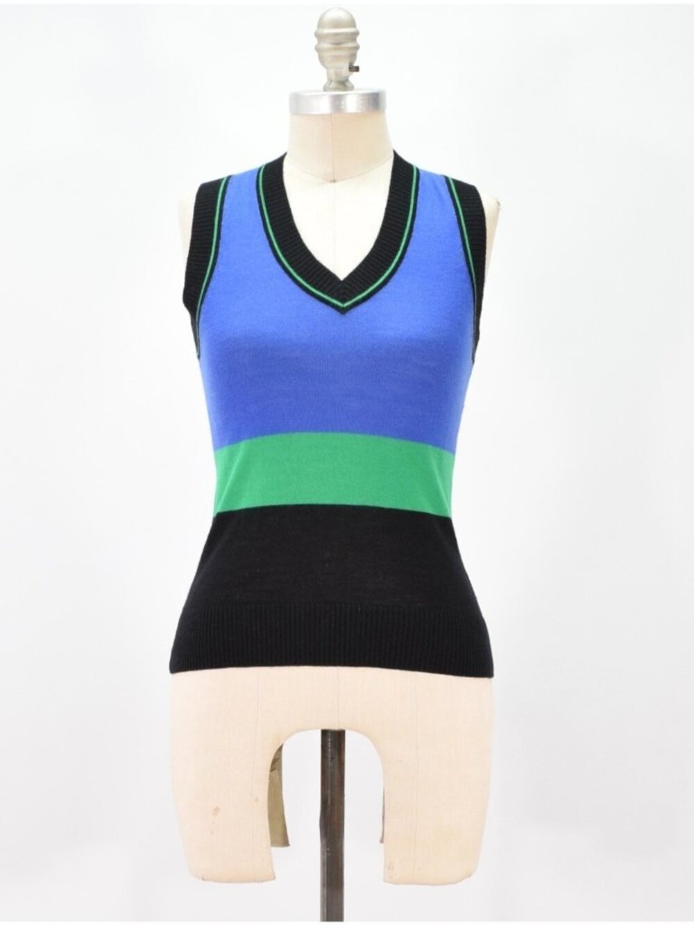 L.A.M.B. Blue & Green Lightweight Wool V-Neck Sweater Vest